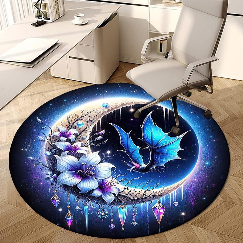 1pc Office Carpet Chair Mats Fantasy Crescent Moon with Flowers and Dragonfly Perfect for Decorating Office Chairs, Living Rooms, Or Bedrooms