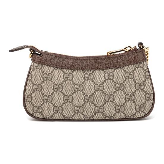 Gucci Сумка для маджонга Ophidia с двойным логотипом G и застежкой-молнией, изготовленная из холста и кожи, подмышечная сумка, сумка через плечо, мини-сумка для женщин, бежевого цвета с черными вставками.