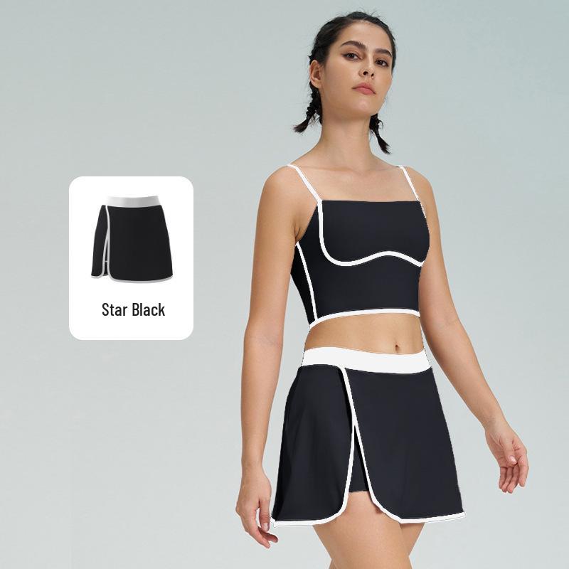 Женский стройнящий теннисный костюм контрастных цветов, быстросохнущий жилет для йоги и фитнеса со юбкой, с чашечками, комплект из двух предметов спортивной одежды.