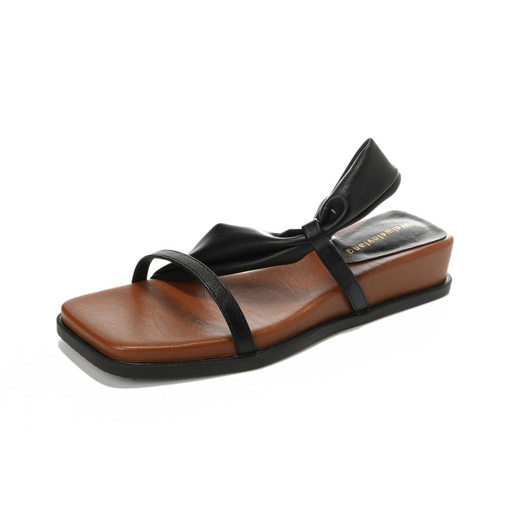 Thick-soled Square Head with Cool Slippers for Women Wearing Summer Retro Temperament Open-toed Sandals for Women