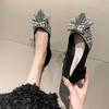 Fashion Pointy Bow Single Shoes Women 2025 New Crystal Pearl Rhinester Bridesmaid High Heel Work Shoes