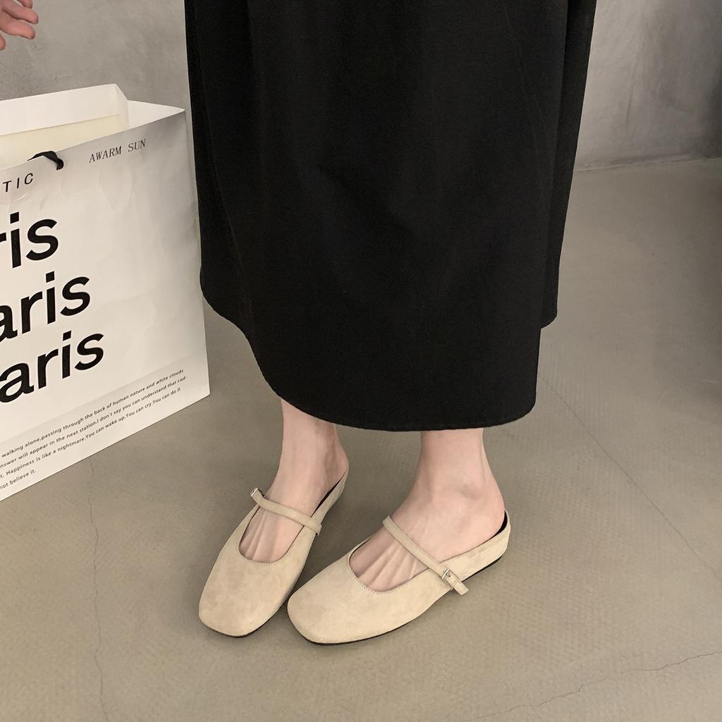 Inner Heightening Bag Head Half Slippers Women Wear 2024 Autumn New French Retro Suede Fairy Style Mary Jane Shoes