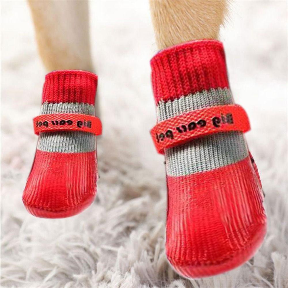 4pcs/set Warm Waterproof Puppy Socks Shoes Non-slip Puppy Scratch-proof Foot Covers Spring