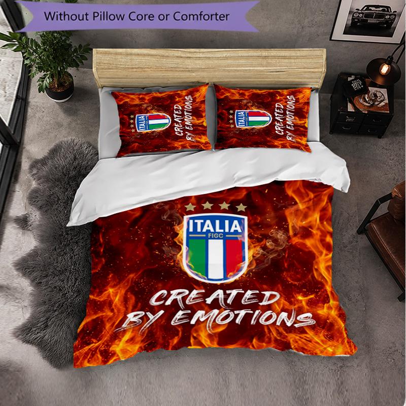 Italy Football Pattern 3 Pieces Bedding Set Soft Microfiber Duvet Cover with Pillow Cases for Bedroom