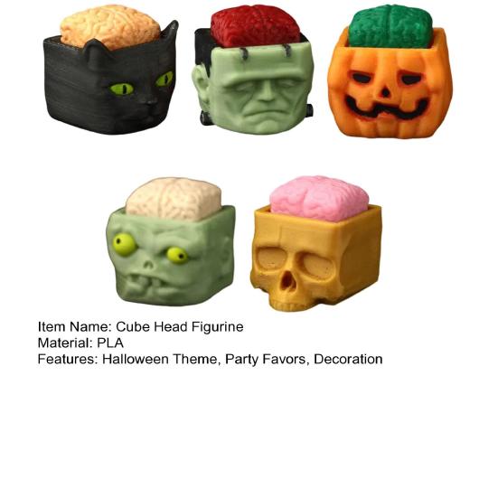 1/5 шт. Хэллоуин Кубическая голова Фигурка Жуткий Мини Череп Тыква Зомби Черный Кот Голова Смола Статуэтка Игрушка Украшение для дома офиса рабочего стола