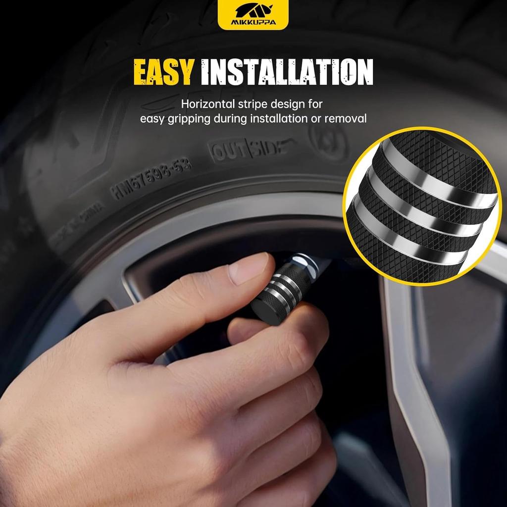 MIKKUPPA Tire Valve Caps - 5 Pack Tire Air Cap Metal with Plastic Liner Corrosion Resistant Leak-Proof Valve Stem Caps for Car, Motorbike, Trucks,