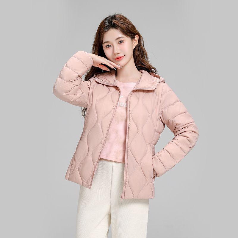 Womens Lightweight Hooded Down Jacket White Duck 91% Fill Power Casual Office Wear Fall Winter