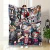 A vibrant group of anime-styled characters in diverse outfits and poses. for all seasons blanket lunch break throw gift