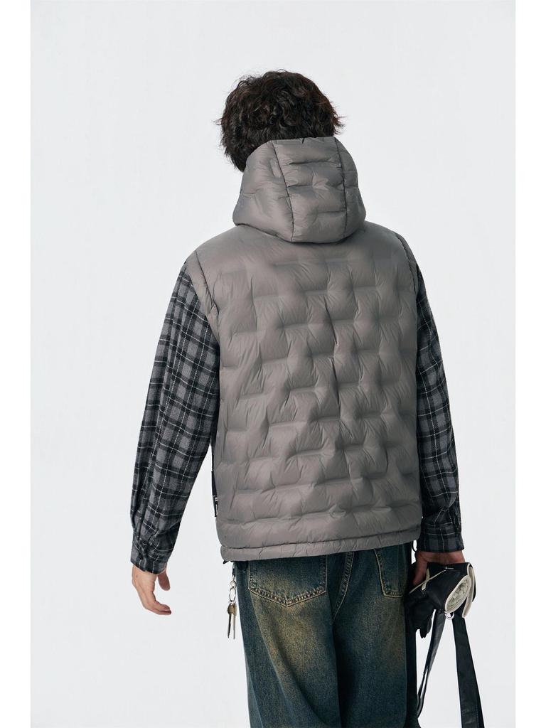 Мужской зимний жилет с капюшоном из 90% белого утиного пуха - Европейский и американский стиль, Большой размер, Свободный крой, Рельефная накидка на плечи.