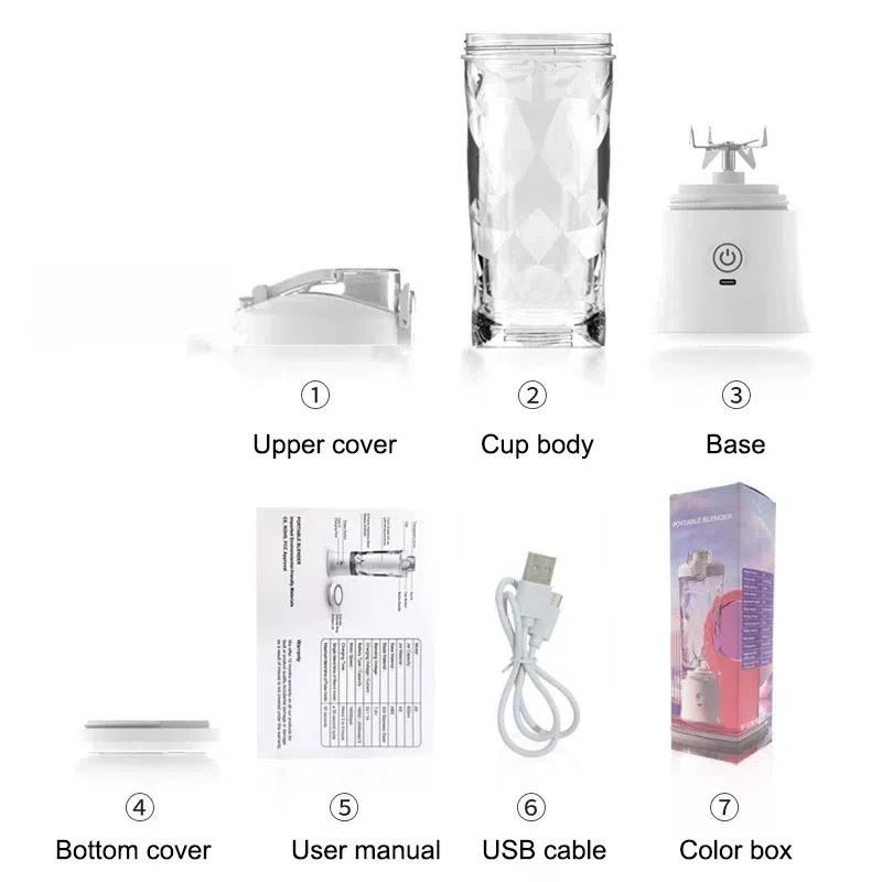 Новая портативная электрическая соковыжималка объемом 600 мл с 10 лезвиями, атмосферным светом, мощным двигателем, быстрым перемешиванием, для использования в помещении и на открытом воздухе, USB-соковыжималка