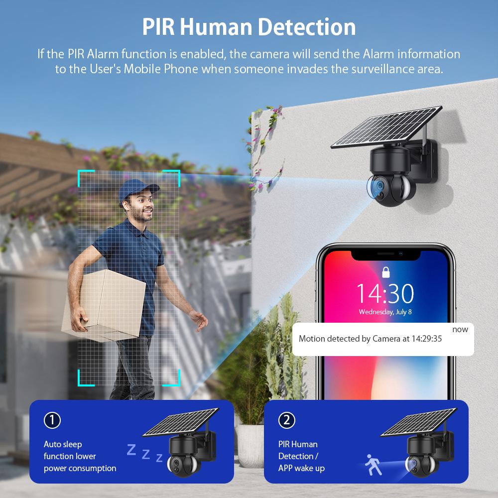 Уличная 4G/WiFi камера на солнечной батарее, беспроводная, с зумом, низким энергопотреблением, без розетки и проводного интернета.