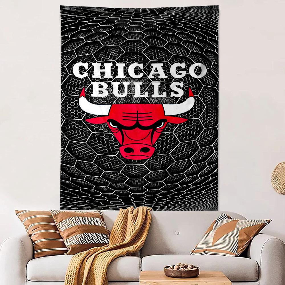 Chicago Bulls Wall Tapestry Red Bull Head Logo NBA Basketball Fan Decor for Bedroom Man Cave Game Room Gift