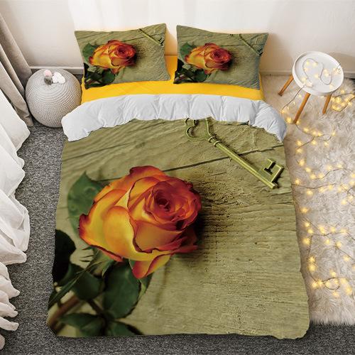 Red Rose King Queen Duvet Cover Romantic Flowers Bedding Set For Kids Teens Adults Girly 3D Floral Black Soft 2/3pcs Quilt Cover