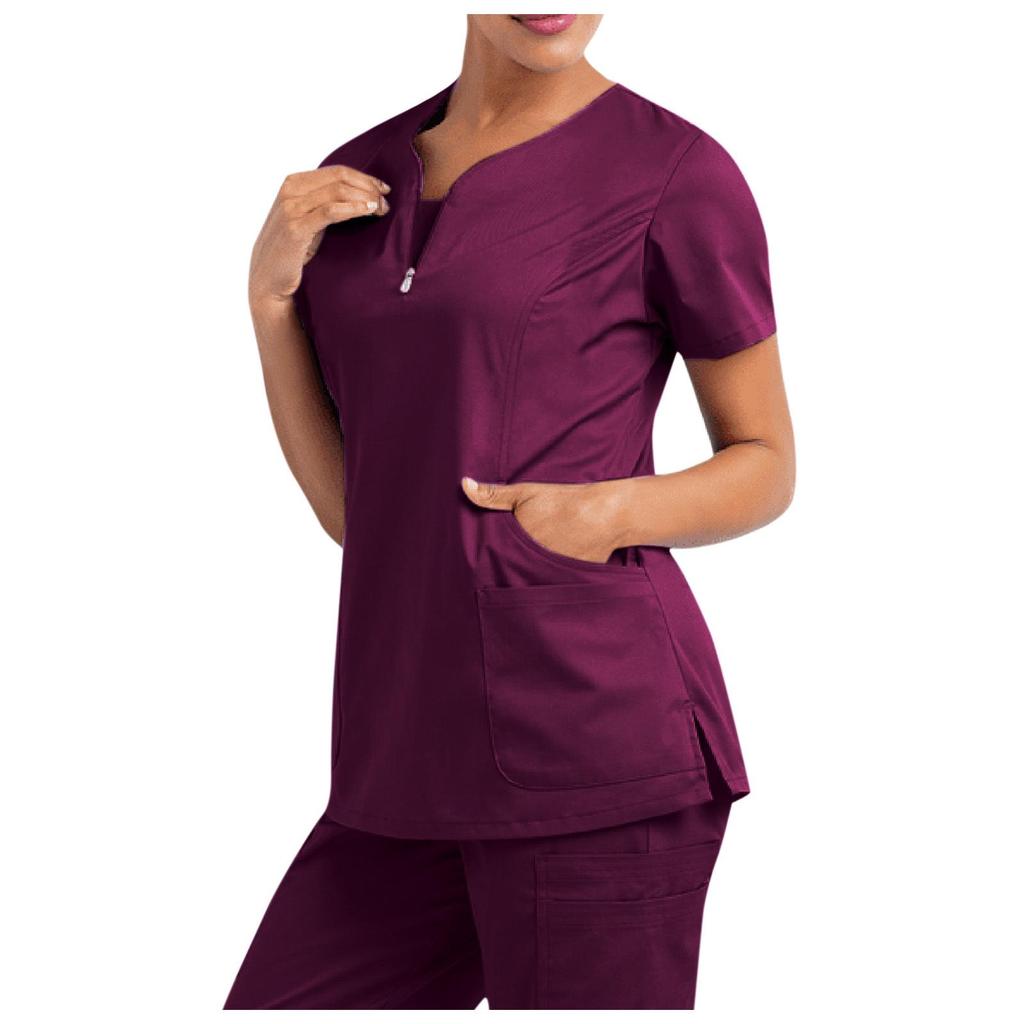 Women's Short Sleeve Scrub Top - Nurse/Surgeon Workwear T-Shirt Gown