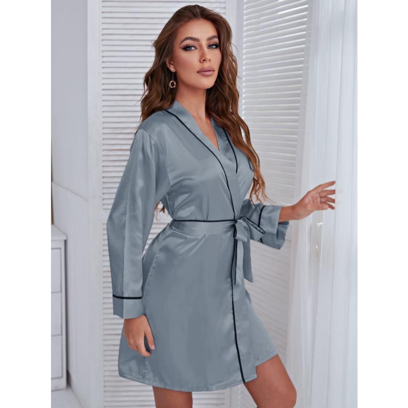 Пижамы женские летние сексуальные шелковые халаты пижамы с длинными рукавами на шнуровке короткая домашняя одежда весенне-осеннее утреннее платье невесты