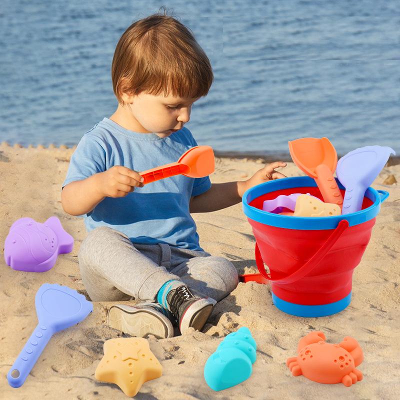 Summer Outdoor Beach Water Play Sand Can Be Folded Beach Bucket Beach Children Toys Sand Digging Shovel Set