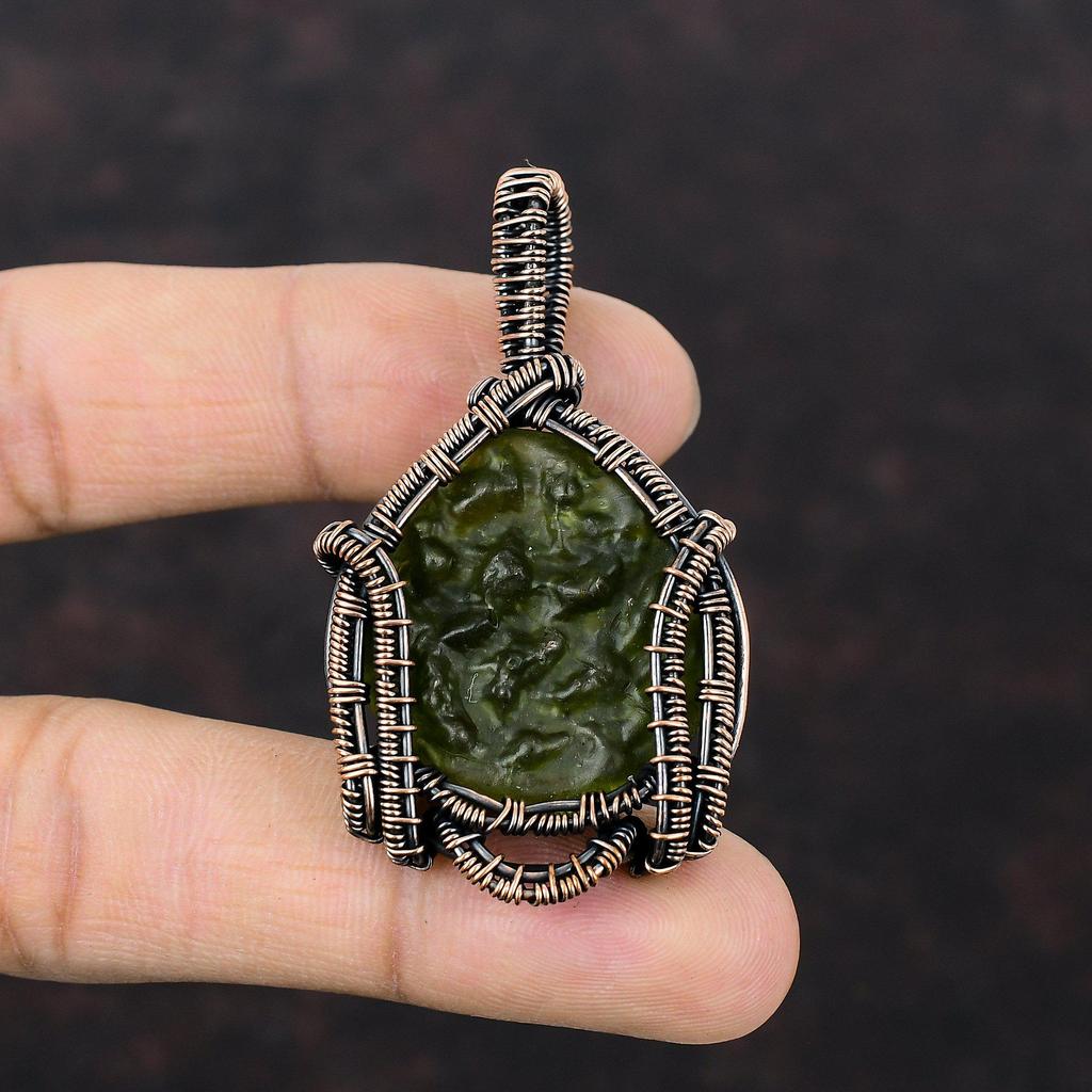 Moldavite Pendant Copper Wire Wrapped Gemstone Pendant Moldavite Jewelry Handmade Boho Pendant Copper Jewelry Gift For Her Wire Wrap Jewelry