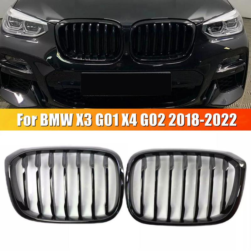 For BMW X3 G01 X4 G02 2018- Front Hood Kidney Bumper Racing Grille Mesh Single Slat Style Grill Car Replacement Accessories
