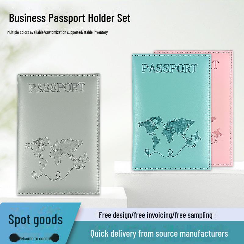 PU Leather Passport Holder with Map Design and Single Edge Sewing