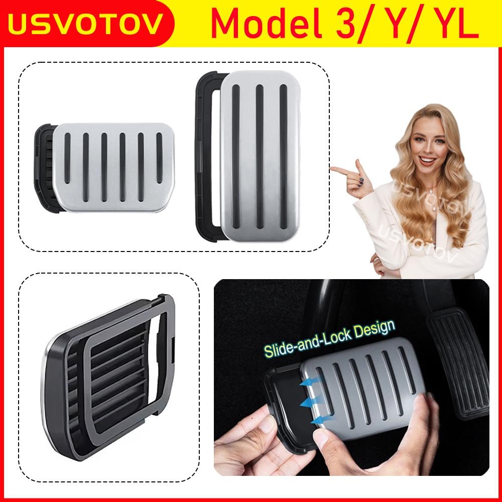USVOTOV Slide Lock Performance Pedal Sets Accelerator Brake Pedals Cover for Tesla Model Y Juniper Model 3 YL Foot Pedal Pads