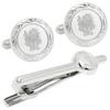 DAKS Silver Round Emblem Cufflinks and Tie Clip Set Dc7054st