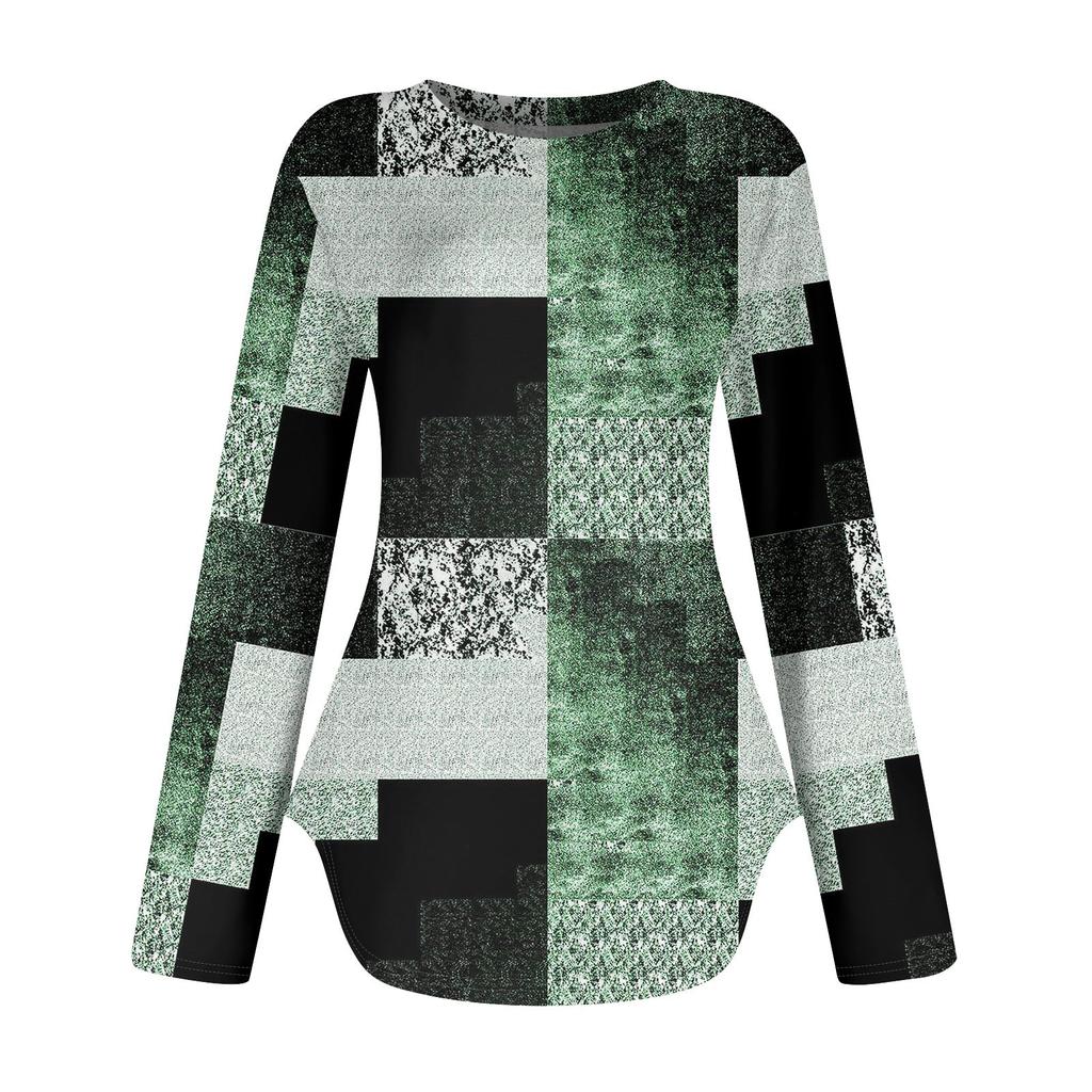 Женские рубашки с длинным рукавом и круглым вырезом, базовые свободные туники с боковым разрезом, повседневные рубашки с цветочным принтом