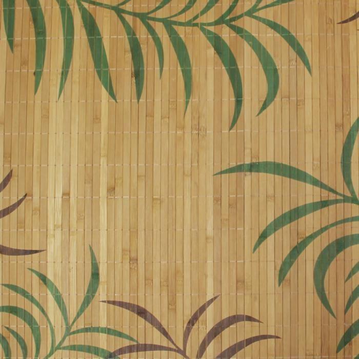 Tapis salon en bambou imprimé feuilles exotiques beige 70x120