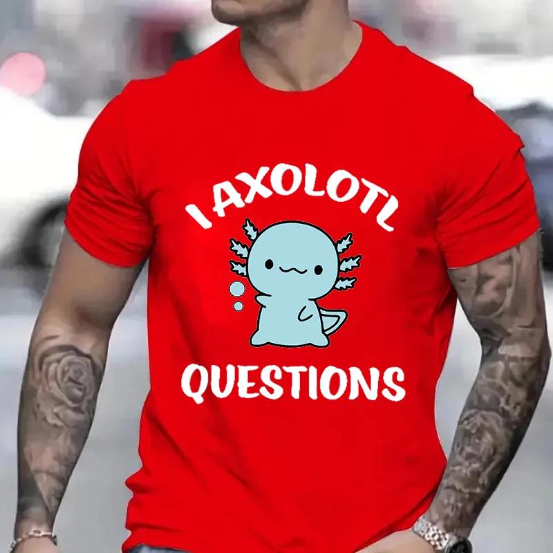 Милая футболка с изображением Аксолотля в стиле аниме для мужчин, футболки с рисунком манги, забавные футболки, одежда с коротким рукавом, футболки унисекс с изображением Аксолотля в стиле мультфильма
