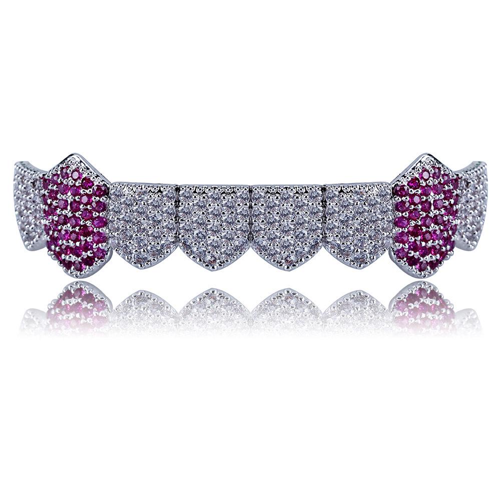 High Quality Micro Pave Zircon 8pcs/row New Arrival Design Body Jewelry Lower Down Teeth Grills Gold Pink Teeth Grillz for Teeth