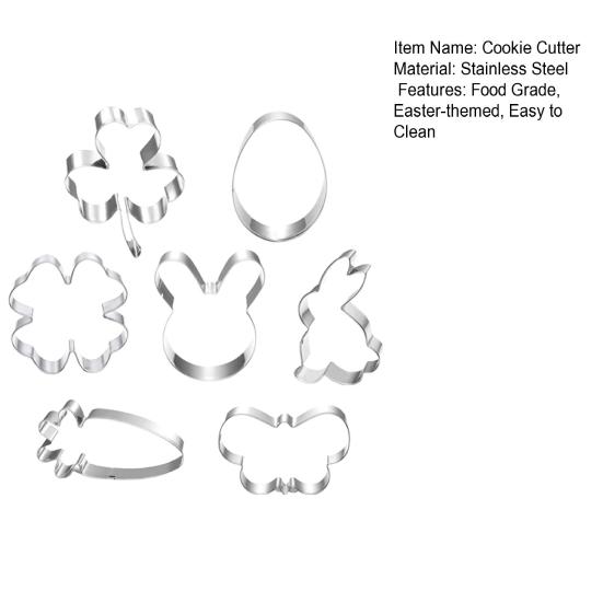 7Pcs/Set Easter Cookie Cutter Bunny Egg Carrot Flower Shamrock Shape Food Grade Stainless Steel Press Biscuit Cutting Mold Kit Kitchen Baking Tools