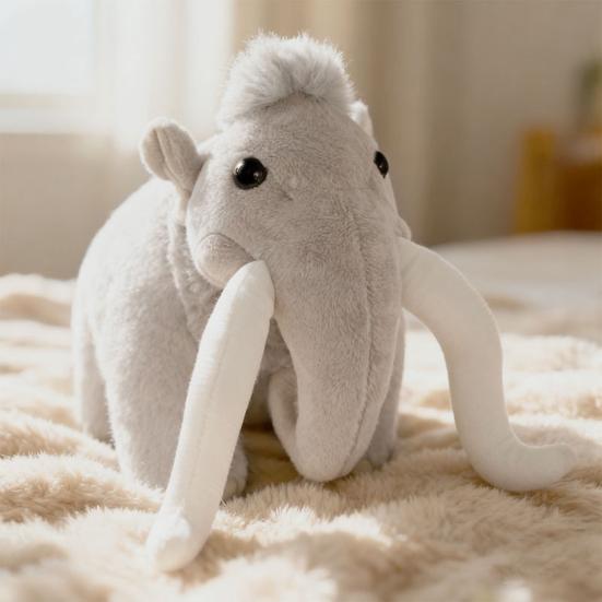 Плюшевая игрушка Шерстистый мамонт Реалистичное пушистое чучело животного с длинными бивнями Милый уродливо-милый слон