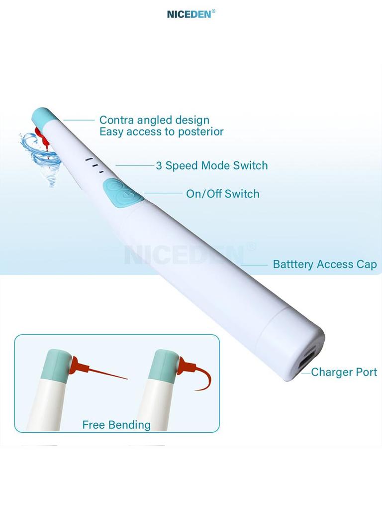 NICEDEN Wireless Endo Activator Root Canal Irrigation Device with 120 Replaceable Tips for Endodontic Cleaning and Activation