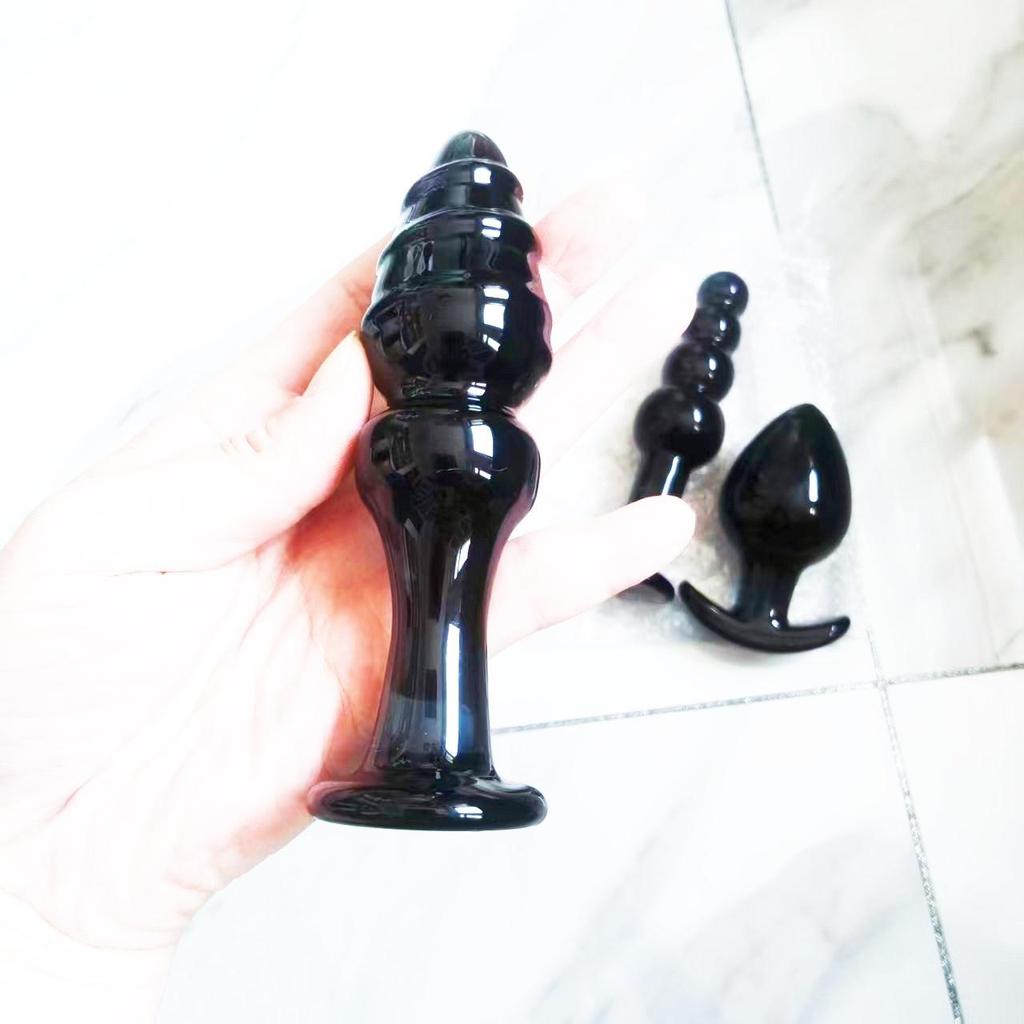 VaHppy Черные стеклянные анальные пробки 3 шт. 3,4/4,9/6,5 см SM BDSM товары для взрослых Гей анальная мастурбация расширение секс-игрушки вытягивание бусины