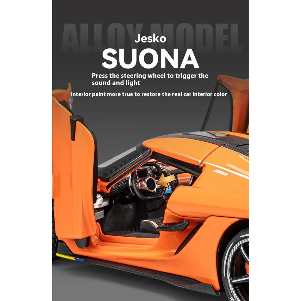 1/24 Koenigsegg Jesko Крутая Спортивная Машина, Модель из Сплава, Дверь-Гильотина, Имитация Звука и Света, Воссозданные Детали, Изысканные Настольные Украшения