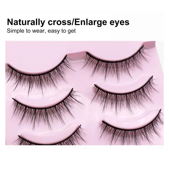 Yousheng 5Pairs False Eyelashes Natural Stylish Eyeliner Effect Cross Makeup Extensions Eye Lashes for Daily Life