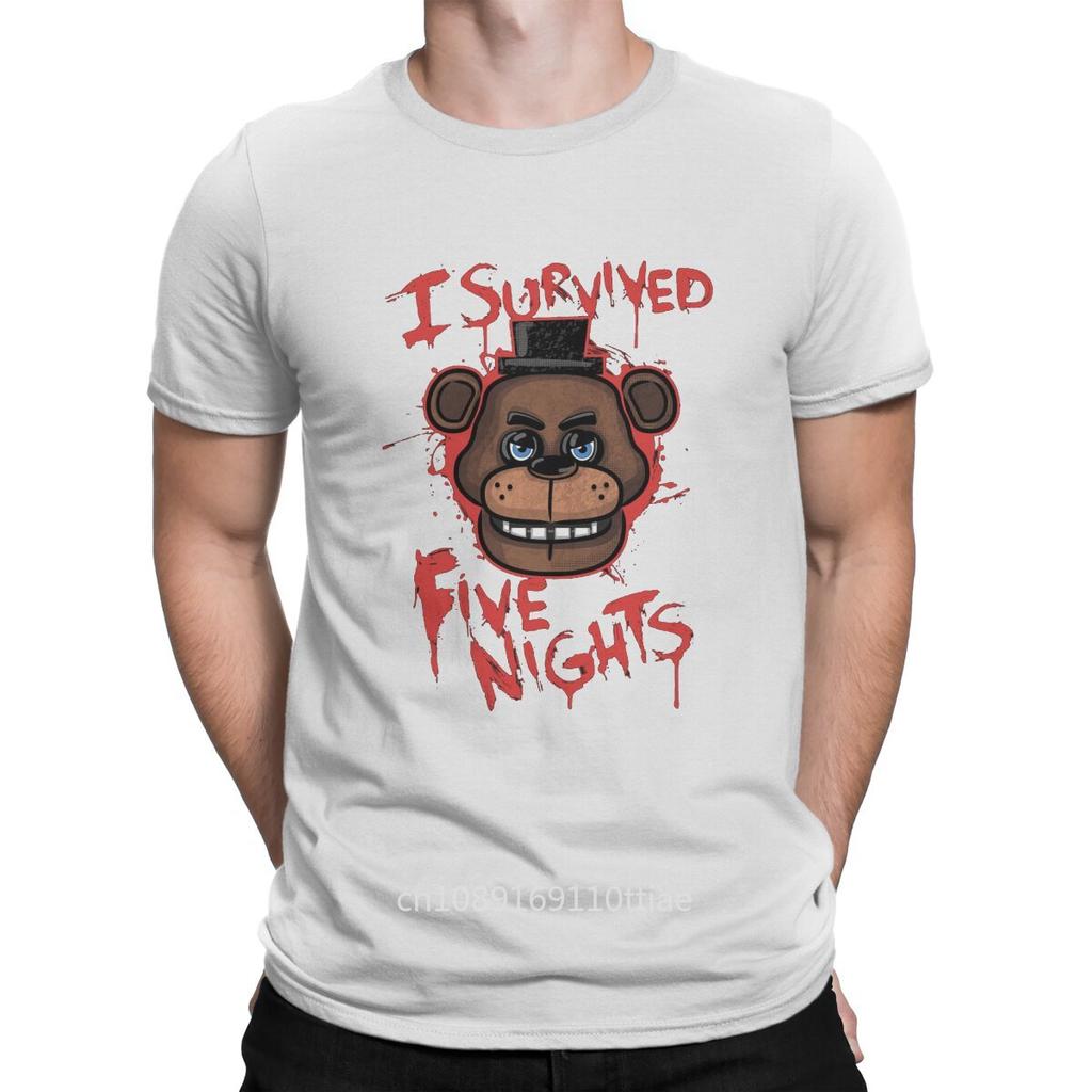 Я Выжил Пять Ночей Мужская Футболка F-Fazbears Свитшот с Круглым Вырезом Короткий Рукав Тканевая Футболка Юмор Топ Качества Подарки на День Рождения