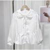 Harajuku Кукольный воротник Белая Милая Рубашка Женская Свободная Милая Шнуровка Французские Топы Женские Осенние Модные Длинные Рукава Однотонные Рубашки Для Женщин