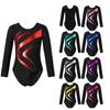 Kids Girls Shiny Rhinestone Decor Gymnastics Leotard Round Neck Long Sleeve Fitness Dance Bodysuit Outfit