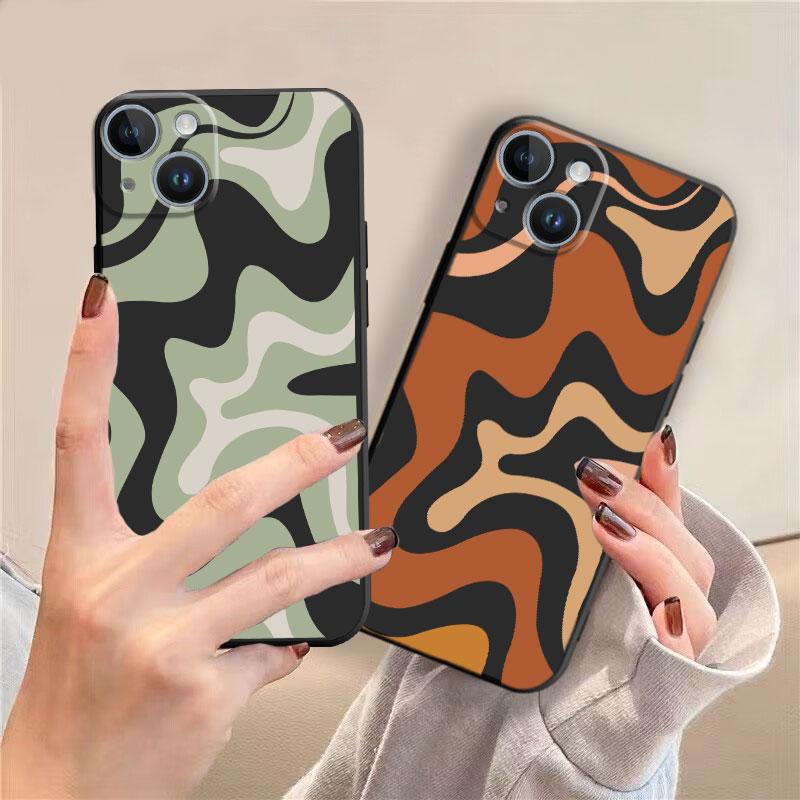 Чехол для телефона для iPhone XR XS X 13 Mini SE 7 8 6S 11 Pro Max 12 14 Plus Абстрактный узор с завихрениями в бежевом и шалфейном цвете Coque черный