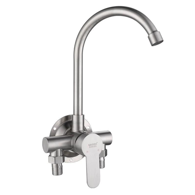304 Stainless Steel Wall Mount Kitchen Faucet Hot Cold Water Mixer Tap for Laundry Sink Vegetable Basin Surface Mounted Spout