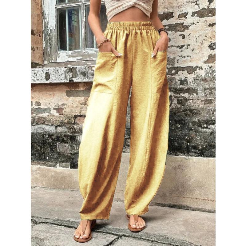 Женские брюки Однотонные повседневные брюки с карманами Эластичные брюки Длинные брюки Брюки женские