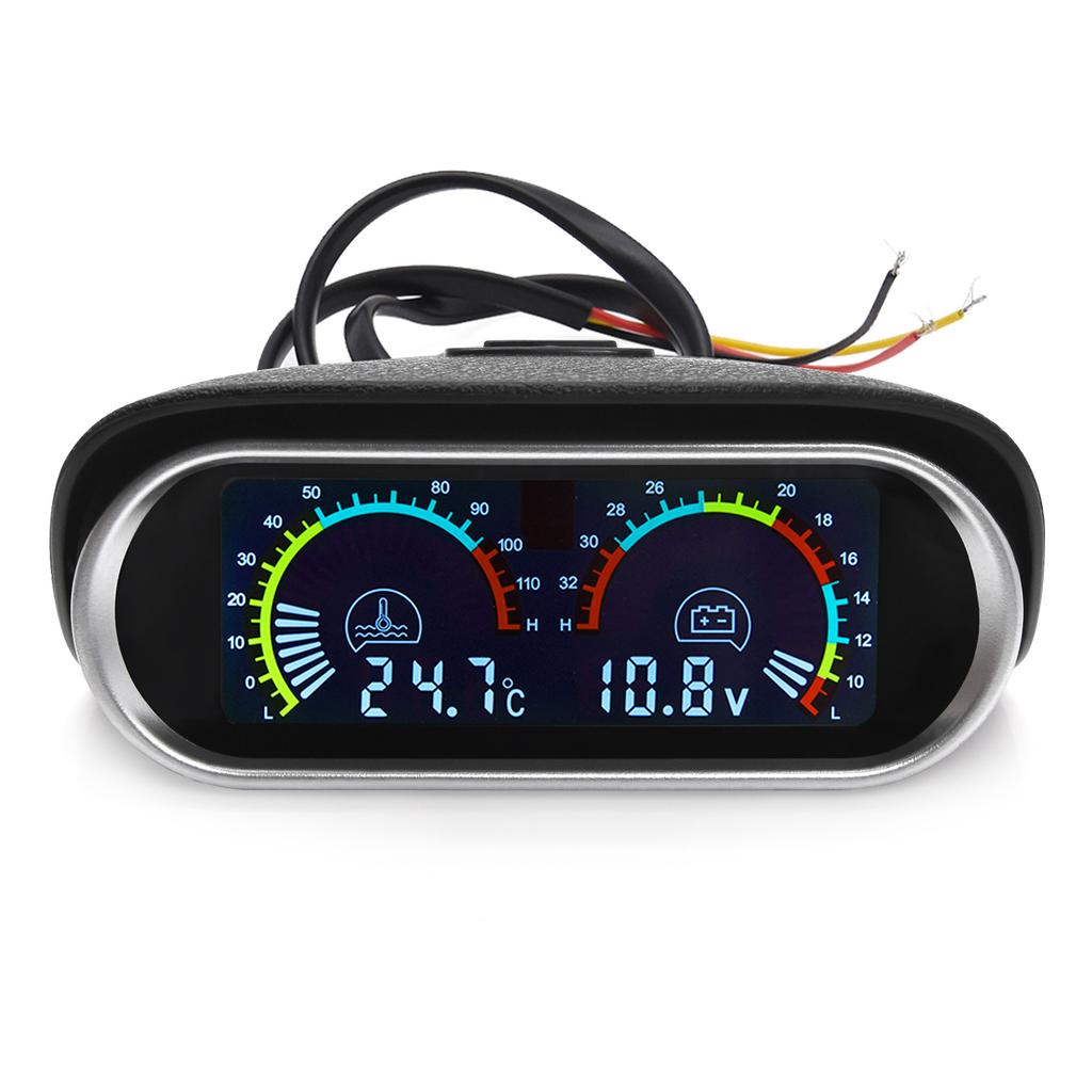 2 In 1 Horizotal Gauge Universal Truck Car Digital Water Temperature Gauge+Voltage Set Meter with 10mm Sensor 12/24V For Car