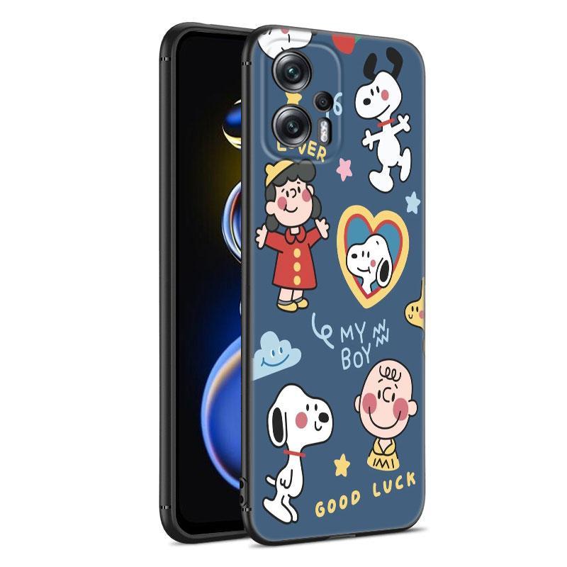 Cartoon Kawaii Snoopy Black Silicone Phone Case For Xiaomi POCO X3 X4 NFC F5 M3 M4 M6 X5 X6 Pro F3 F4 GT 5G C55 C65 M5