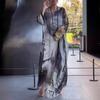 Elegant Summer Chiffon Print Dress With Abstract Pattern For Office Wear