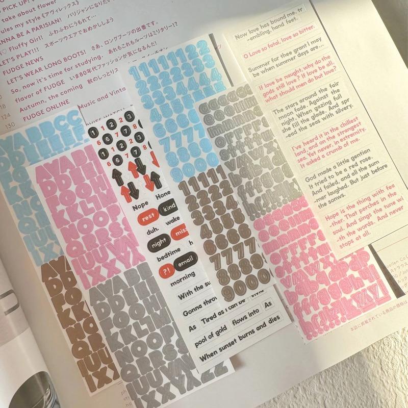 15sheet/set Chic Sweet Number Letter Scrapbook Journal Sticker for Student Creative Fashion DIY Decor Photocard Sticker