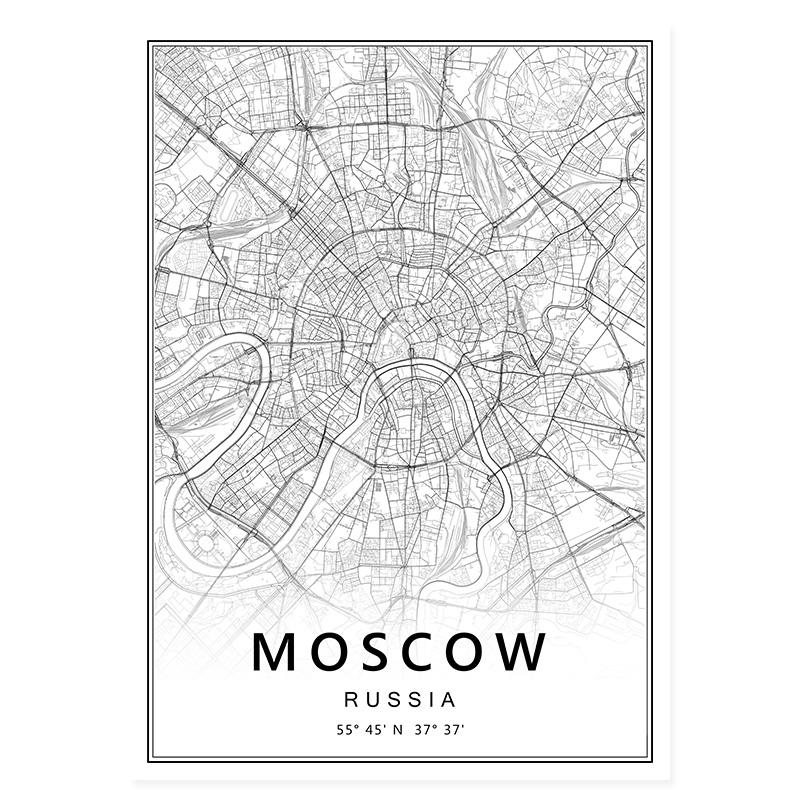 Черный, белый цвет Москва Санкт-Петербург карта города Россия плакаты печатает холст живопись современные настенные художественные фотографии Гостиная домашний декор