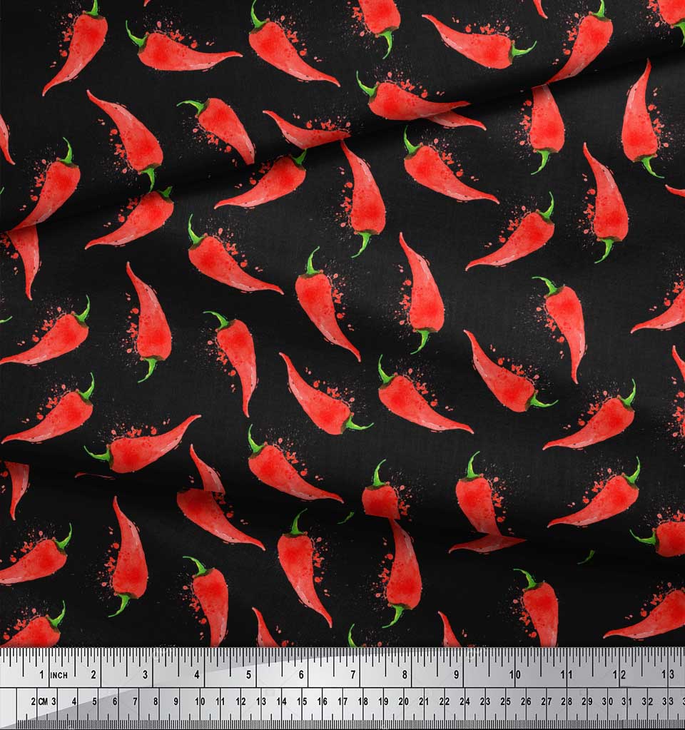 Soimoi Черная полиэстеровая креповая ткань с принтом овощей чили, ярд, 42 дюйма