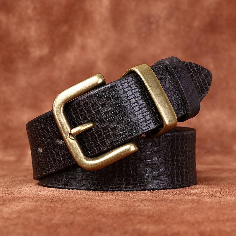 Ремень мужской, потертый и потертый в тяжелой промышленности, индивидуальный, модный, с тиснением, первый слой из воловьей кожи, мужской ремень с латунной пряжкой