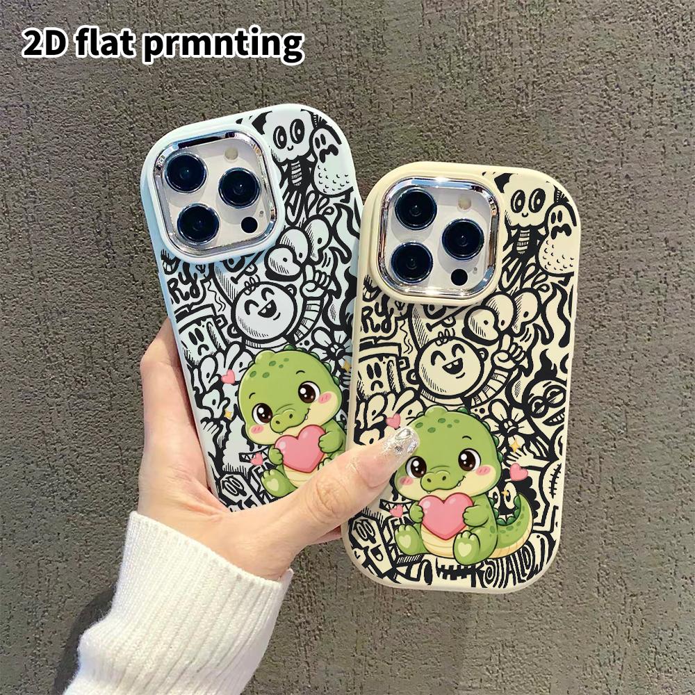 Phone Case: 2D flat design suitable for iPhone 18 17 16 15 14 13 Pro protective case, couple style, green little dinosaur, Christmas and Halloween gif