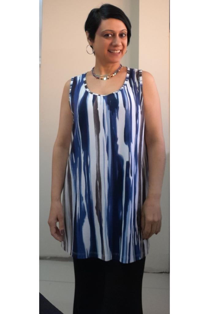 Women's Style Big Size T-Shirt Blue And White Colored Thick Strap Combed Cotton Viscose T-Shirt